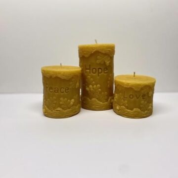 Peace, Hope & Love Beeswax Pillar Candles GIFT SET