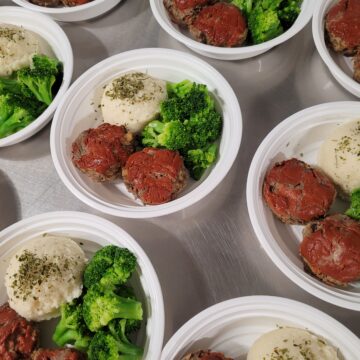 Mini Glazed Meatloaf with Mashed Potatoes and Broccoli